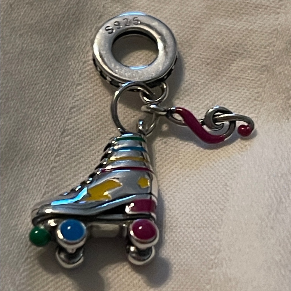 Pandora 925 Sterling Silver Colorful Roller Skate Charm Pendant with Music Note - Picture 3 of 15